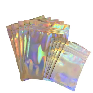 Laser Hologram Rainbow Moisture Proof Polyester Woven Zipper Bag Screen Printed Customization Food Cosmetic Packaging Shoes