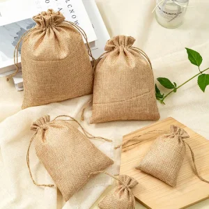 Light Color Burlap Jute Bag Drawstring Jewelry Package Small Gift Bag Christmas Gift Packaging