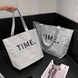 Light Gray Woven Bag Clothing Gift Packaging Large PP Woven Shopping Bag Custom Logo Laminated Tote Bags
