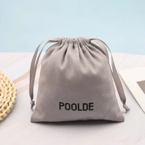 Light Grey Custom Logo Multipurpose Cosmetic Storage Cotton Twill Drawstring Gift Bag Satin Ribbon Jewelry Drawstring Pouch