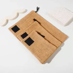 Lionwrapack Eco Friendly Jute Cosmetic Bag Set Natural Zipper Pouch