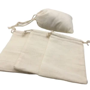 Long 15*20cm Custom Recyclable Organic Cotton Drawstring Bag Natural White for Craft Packaging