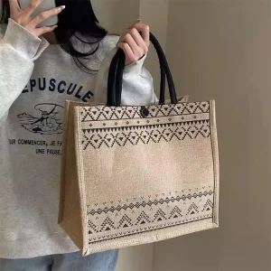 Low MOQ Custom Printed Jute Burlap Linen Tote Bag Eco Friendly Large Capacity Lightweight For Shopping Wedding