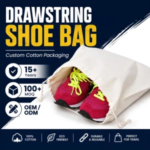 Low MOQ Custom Size Printed Logo Pure Cotton Dust Bag Travel Shoe Pouch