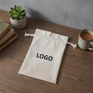 Low MOQ Recycled Natural Cotton Drawstring Bag Small Craft Packaging Pouch with Silk Screen Printing Recyclable