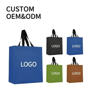 Luxury Contrast Black Handle Non Woven Shopping Tote Custom Printed Logo for Promotional Gift