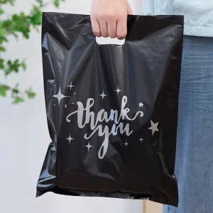Luxury Custom Die Cut Side Gusset Recyclable Plastic Shopping Bags with Logo Printed Handle for Secure Storage of Shoes Socks