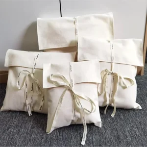 Luxury Eco Friendly 100% Cotton Gift Bag Recycled Customized Size Wedding Envelope Bags Gift Cotton Packaging Bags With Ribbon