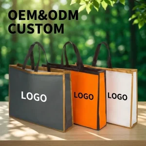 Luxury Gold Edge Binding Non Woven Textile Packaging Tote Bag Eco Friendly Reusable Custom Logo Shopping Bag