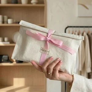 Luxury Soft Cotton Fabric Envelope Bag Ribbon Bow Design Small Jewelry Pouch Custom Branded Textile Pouch Factory Price