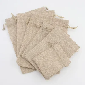 MU Biodegradable 100% Jute Drawstring Gift Packaging Bags with SCREEN PRINTING for Jewelry