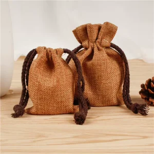Manufacture Custom Brown Canvas Shoulder Bag Small Mini Cotton Canvas Drawstring Storage Tote Bag With Custom Printed Logo