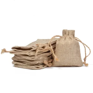 Manufacturer Multiple Sizes Eco frindly Jute Gift Packaging Bag Blank Mini Linen Drawstring Bag with Hemp Rope