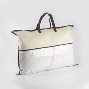 Modern Non Woven Cotton Home Textile Zipper Packaging Bag Transparent PVC Sewing Pillow Dustproof Storage Handbag
