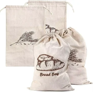 NINGEN 100% Natural Linen Drawstring Bread Bag With Nylon String Reusable Custom Logo Promotion Dust Removal Food Storage Pouch
