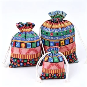 National Style Cotton Linen Bag 10x14cm Fashion Style Drawstring Bag Durable Gift Pouch Use for Party Sachet Souvenir