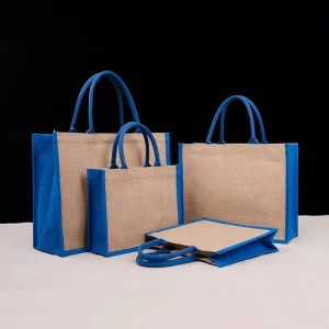 Natural Burlap Reusable Grocery Shopping Bridesmaid Online Packing Tote Waterproof PE Lamination Inside Jute Bag