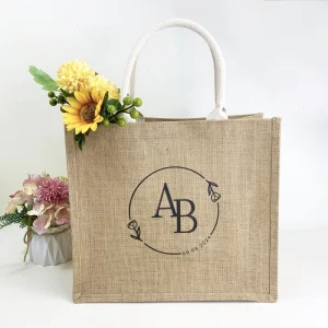 Natural Color Jute Bag Recyclable Tote Bag Customized Logo Printing Jute Shopping Bag for Gift Packaging