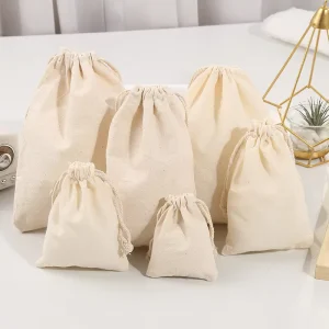Natural Cotton Drawstring Pouch Bag Eco Friendly Breathable Custom Logo Small Cotton Bag for Jewelry Gift Packaging Storage
