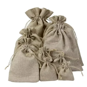 Natural Cotton Linen Drawstring Bags Eco Friendly Fabric Packaging Pouches