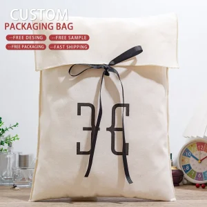 Natural Cotton Packing Bag for Baby Clothes Socks Gift Hat Underwear Custom Logo Printed Organic Cotton Canvas Recyclable Dust