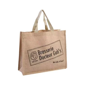 Natural Eco friendly Recycled Custom Printed Letter Logo Packaging Waterproof Jute Tote Bag Promotional Shopping