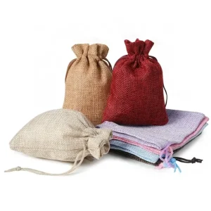 Natural Hemp & Jute Folding Drawstring Bags with Customized Color and Logo for Promotional Gifts