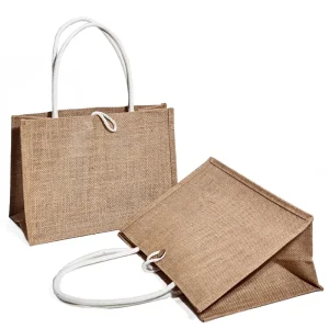 Natural Jute Material Portable Packaging Customized Shopping Tote Jute Burlap Bag With Logo