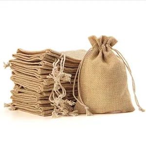 Natural Plain Small Pouch Eco Friendly Customized Jute Burlap Bag with Drawstring