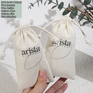 Natural Recyclable Muslin Cotton Drawstring Dust Pouch for Jewelry Watch Lipstick Custom Design Cotton Drawstring Bag