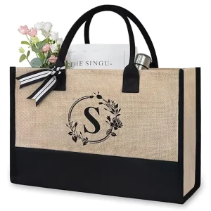 Natural Reusable Jute Handbags & Shopping Bags with Custom Logos Eco friendly Letter Pattern for Gifts