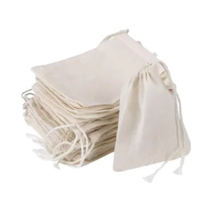 Natural Unbleached Cotton Muslin Drawstring Bags 4×3 Inches