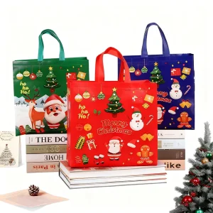 New Customized Large Capacity Christmas Foldable Non Woven Shopping Bag Geometric Pattern Children’s Gift Bag for Shopping Usage
