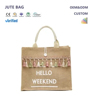 New Style Jute Bag Foldable Reusable Trendy Design Biodegradable Classic Look Strong Handles Double Handle Custom Logo OEM