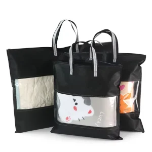 Non Woven Home Textile Zipper Packaging Bag Blanket Pillow Core Storage Bag Custom Transparent Handbag with Logo Printing