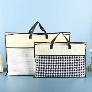 Non Woven Zipper Bag Transparent Home Textile Packaging Bag with Printed LOGO Pillow Storage Bag