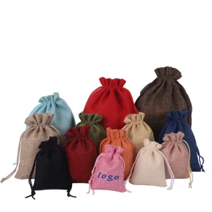 OEM Brand Linen Drawstring Pouch 8x10cm Logo Printed Jute Bags Customizable for Gifts Jewelry Coffee Beans Weddings