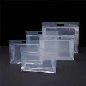 OEM Custom Eight Side Sealing Plastic Packaging Frosted Bag Flat Bottom Stand Up Pouch Transparent Zipper Bag with Handle