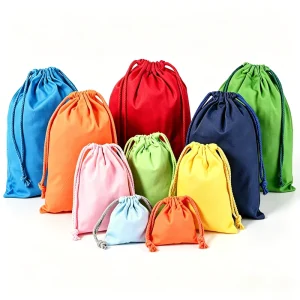 OEM Custom Logo Printed Double String Cotton Drawstring Bag Cotton Pouch for Gift Storage Shoe Packaging Bag