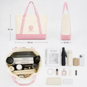 OEM ODM Canvas Cotton Tote Bag Custom Logo Women Shopping Bag with Stable Bottom for Retail Gift Exhibition Bulk Supply Factory
