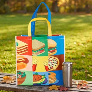 OEM ODM Eco Friendly Reusable RPET Non Woven Custom Pattern Medium Size Shopping Tote Bag Supermarket Grocery Gift Shopping