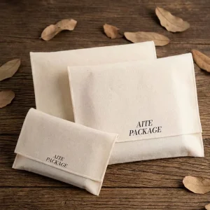 OEM Organic Cotton Canvas Envelope Bag Custom Logo Screen Printed Clothes Books Gift Cotton Dust Pouch with Bow