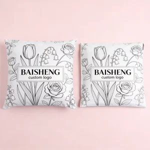 Oem Bags Floral Line Art Design Custom Logo Square Pillow White Black Contrast Home Decor Textile Accessory Packaging Bags