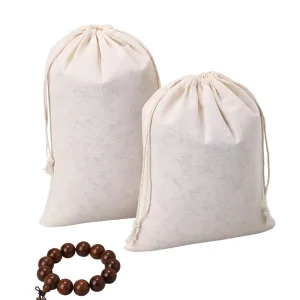 Organic Cotton Drawstring Bag Custom Logo Eco Friendly Recyclable Gift & Craft Packaging Pouch for Retail and Promotional Use