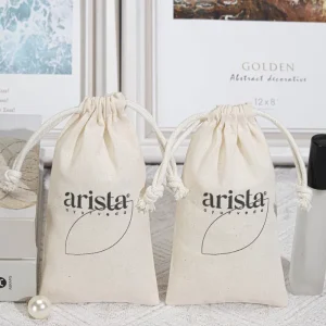 Organic Natural Custom Logo Printed Cotton Christmas Gift Jewelry Pouch Drawstring Necklace Earring Ring Storage Muslin Bag