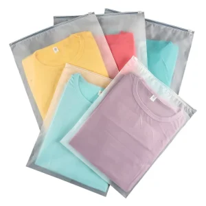 PE Ziplock Recyclable Garment Packaging Custom Plastic Bags with Transparent Logo Embossed Frosted Zipper for Clothing