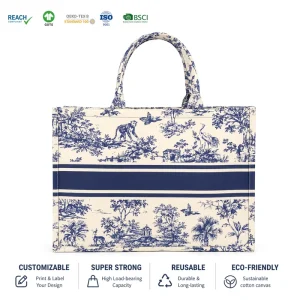 Personalized Customized Logo Pattern Cotton Canvas Tote Bag Washable Reusable Casual Shoulder Shopping Handbag For Travel Beach