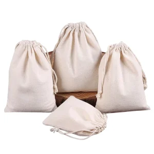 Personalized Jewelry Packaging Pouch Cotton Drawstring Bag Bulk Natural Cotton Fabric Bags
