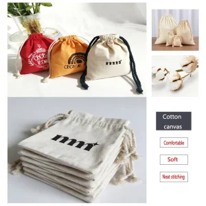 Personalized Organic Cotton Canvas Fabric Jewelry Products Textile Promotional Drawstring Packaging Cotton Bags with logo