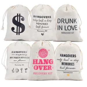 Personalized Reusable Eco-Friendly Cotton Fabric Drawstring Packaging Bag Wedding Party Favor Survival Kit Guest Hangover